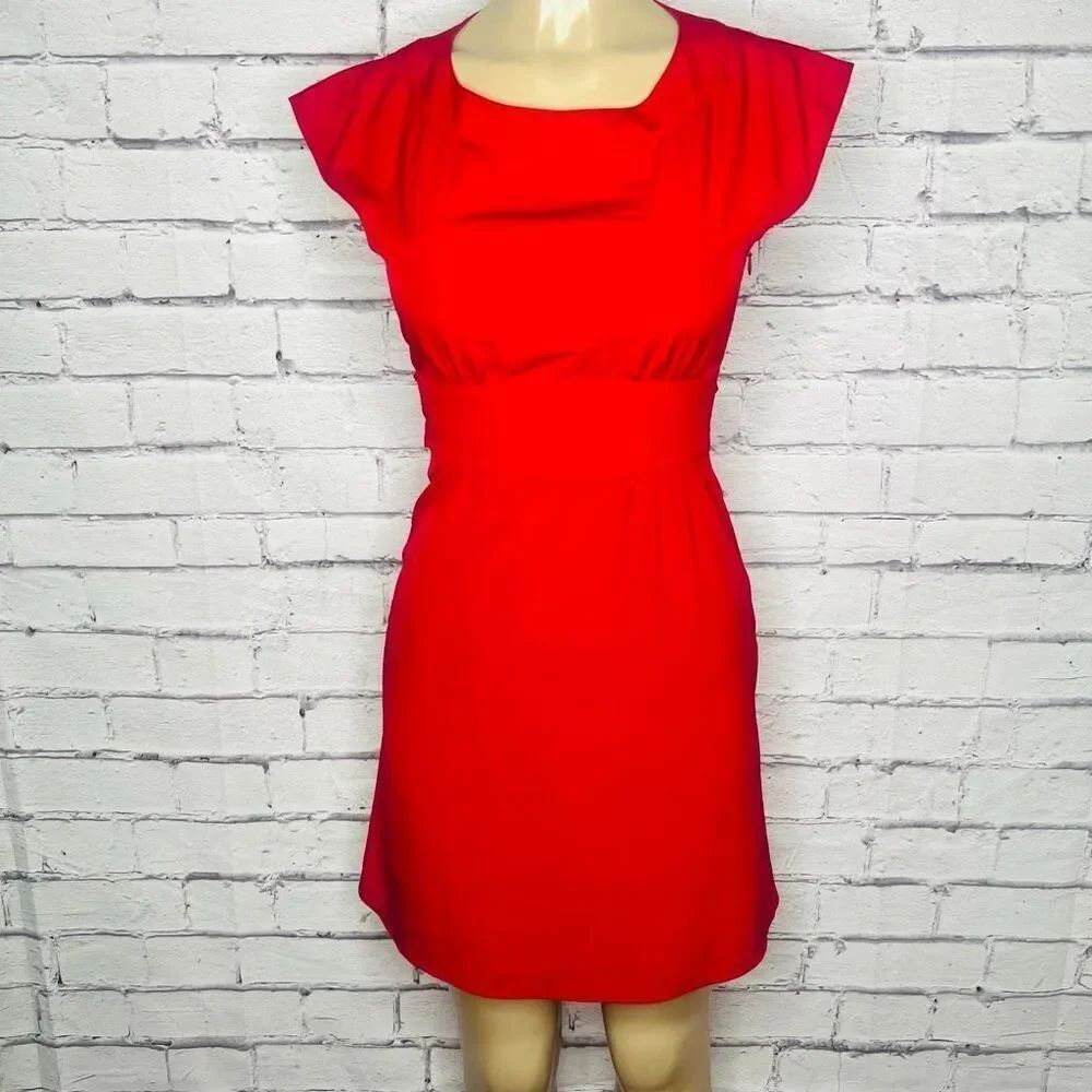 Gianni Bini Womens Red Cap Sleeve Tie Waist Round Neck Lined A-Line Dress Size 0